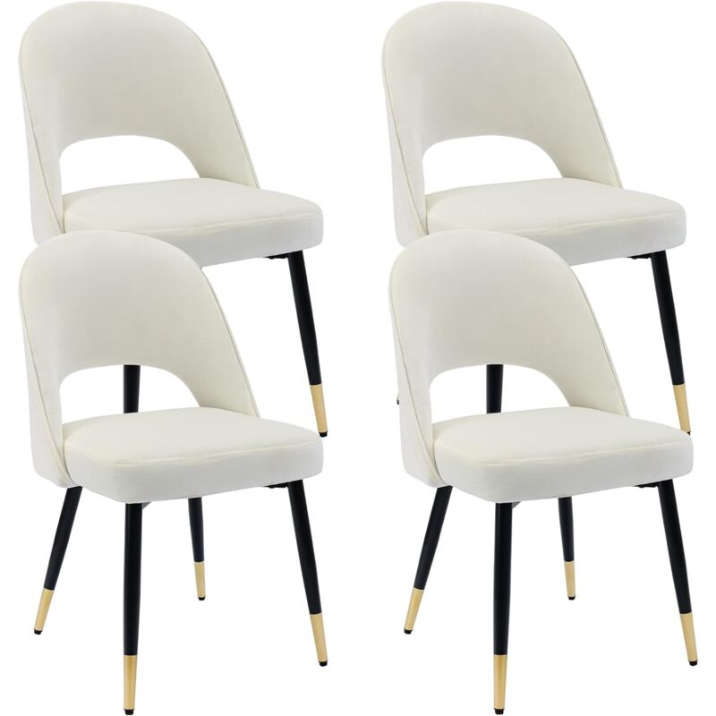 foto del prodotto set di 4 sedie da pranzo in velluto sedie da cucina moderne con gambe in metallo per soggiorno, bianco
