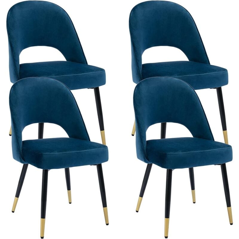 foto del prodotto set di 4 sedie da pranzo in velluto sedie da cucina moderne con gambe in metallo per soggiorno, blu