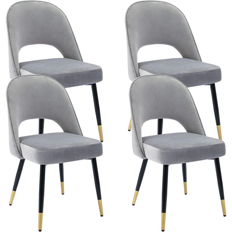 foto del prodotto set di 4 sedie da pranzo in velluto sedie da cucina moderne con gambe in metallo per soggiorno, grigio