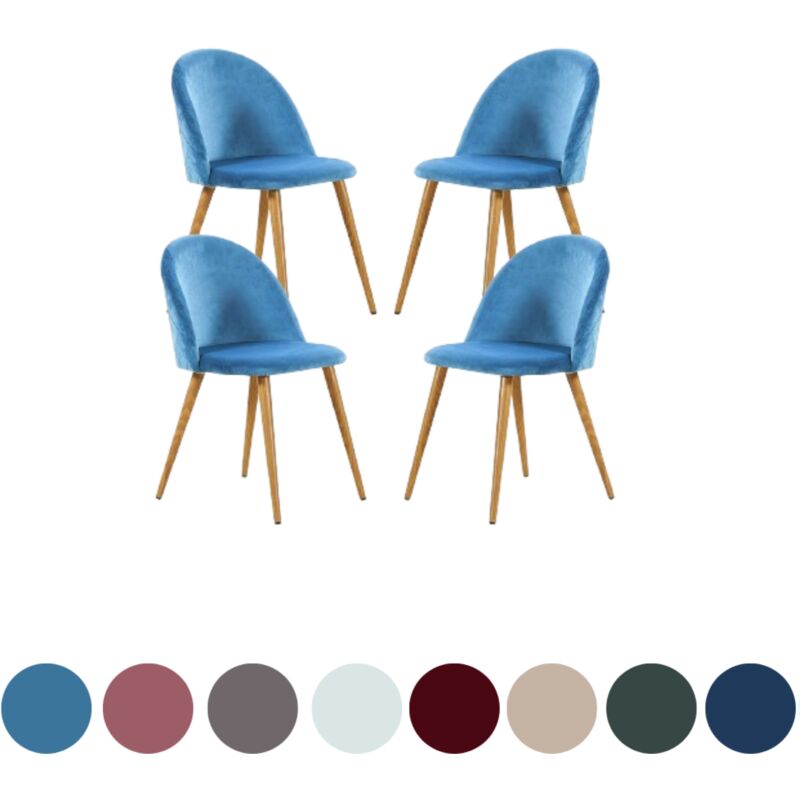 foto del prodotto set di 4 sedie da pranzo lucia velvet sedie da pranzo moderne imbottitura schienale curvo con gambe in legno blu