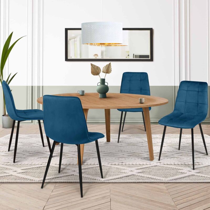 foto del prodotto set di 4 sedie da pranzo mila in velluto blu