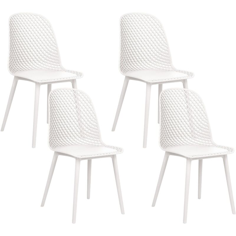 foto del prodotto set di 4 sedie da pranzo moderne e minimaliste seduta sintetica bianco gambe a rete schienale aperto emory