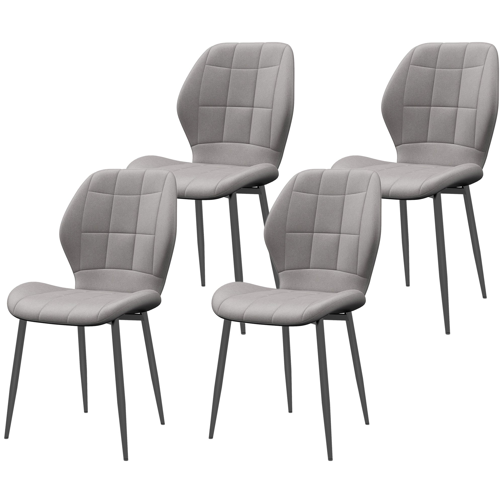 foto del prodotto set di 4 sedie da pranzo moderne per cucina e soggiorno 47x57x85 cm rivestimento in flanella grigio