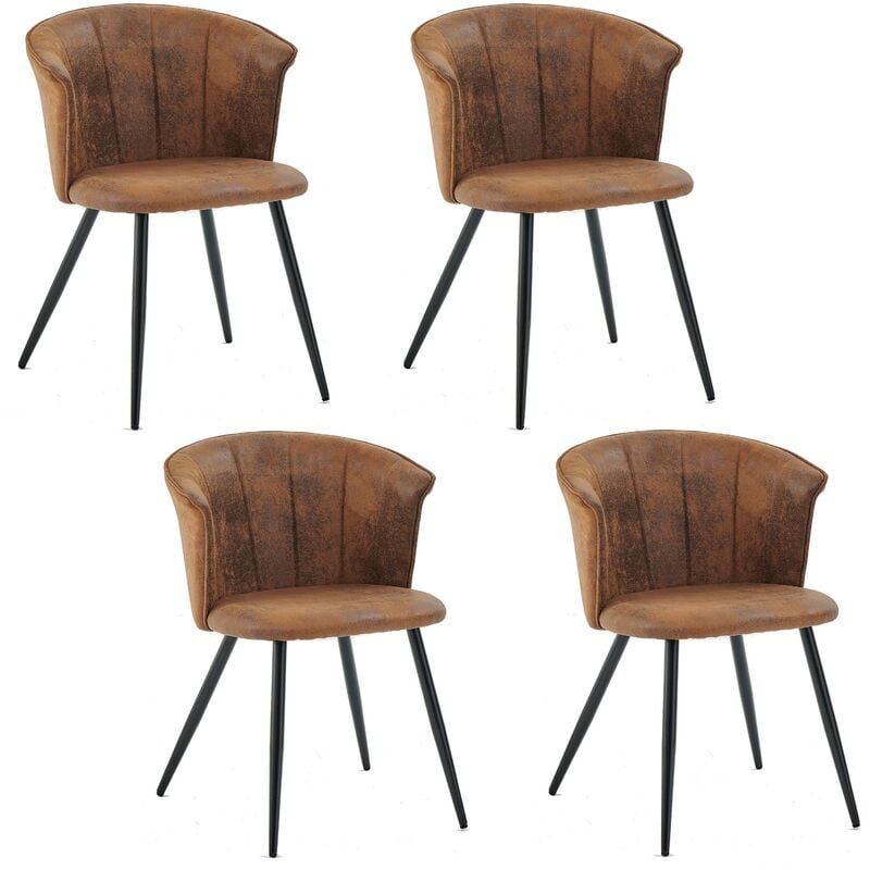 foto del prodotto set di 4 sedie da pranzo poltrona retr seduta imbottita in pelle scamosciata gambe in metallo nero per cucina, soggiorno, camera da letto,