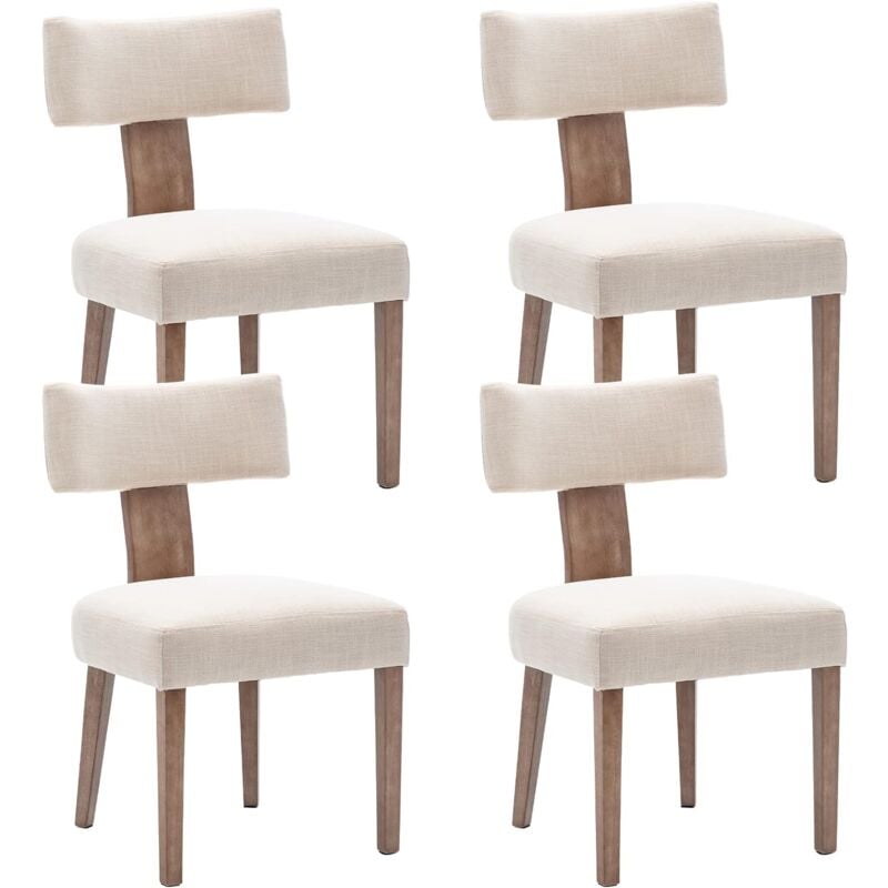 foto del prodotto set di 4 sedie da pranzo retr sedie da cucina con gambe in legno per soggiorno, lino, beige