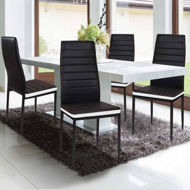 foto del prodotto set di 4 sedie da pranzo romane nere con fascia bianca