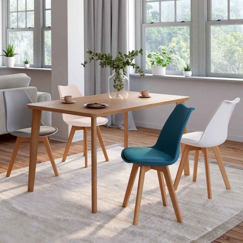foto del prodotto set di 4 sedie da pranzo rosa pastello, bianco, grigio chiaro e blu sara
