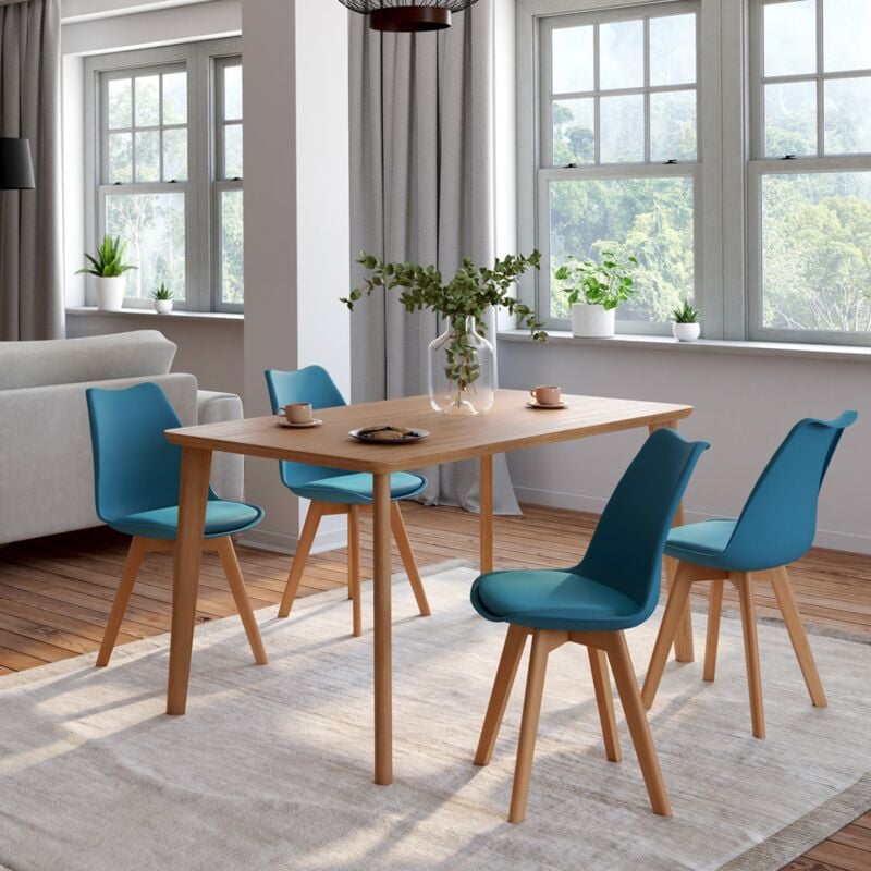 foto del prodotto set di 4 sedie da pranzo scandinave sara blu anatra