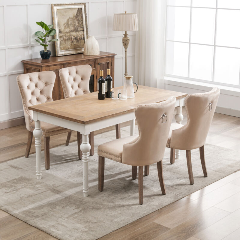 foto del prodotto set di 4 sedie da pranzo. sedia da cucina. in velluto. dimensioni 53,5 x 64 x 95 cm. marrone chiaro