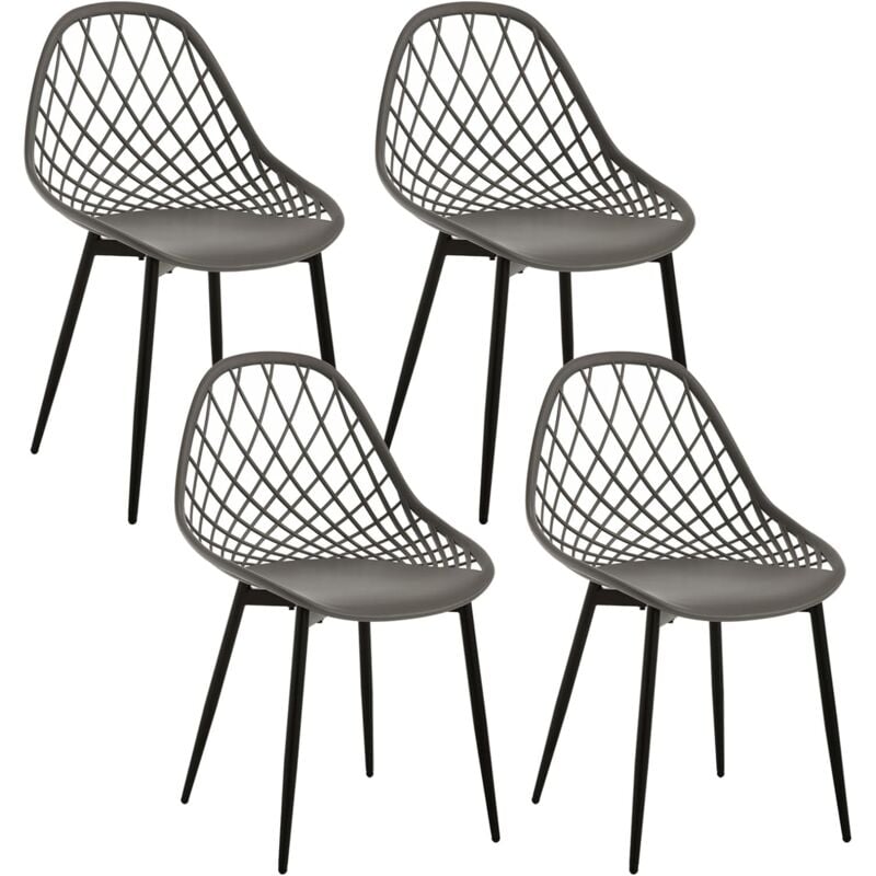 foto del prodotto set di 4 sedie da pranzo sedie da cucina con schienale scavato per sala da pranzo, pp e metallo, grigio klihome