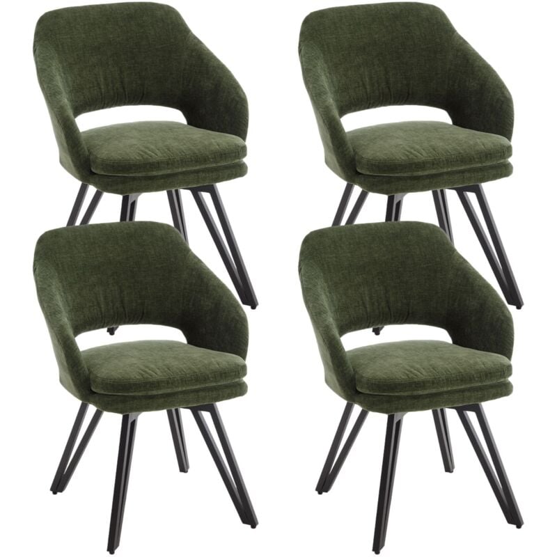 foto del prodotto set di 4 sedie da pranzo sedie da cucina girevole in tessuto sedie soggiorno con gambe in metallo, poltrona imbottite per ristorante, verde