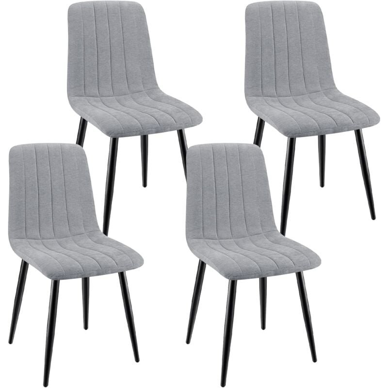 foto del prodotto set di 4 sedie da pranzo, sedie imbottite con tessuto di lino e gambe in metallo, design a righe grigio lewe