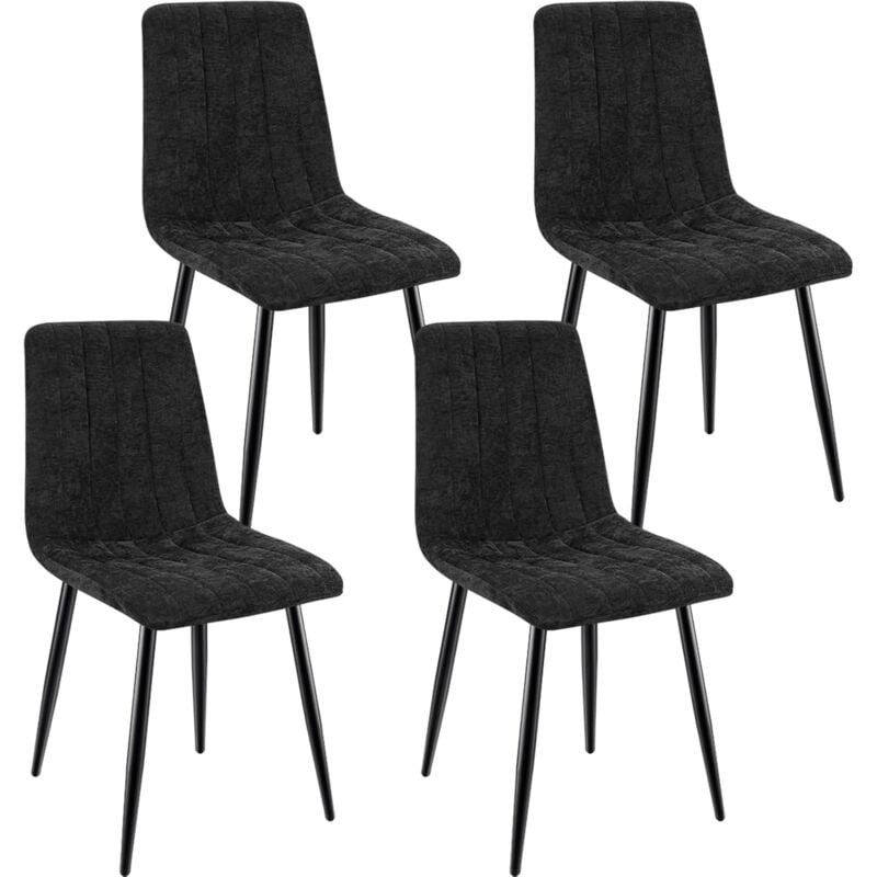 foto del prodotto set di 4 sedie da pranzo, sedie imbottite con tessuto di lino e gambe in metallo, design a righe nero lewe