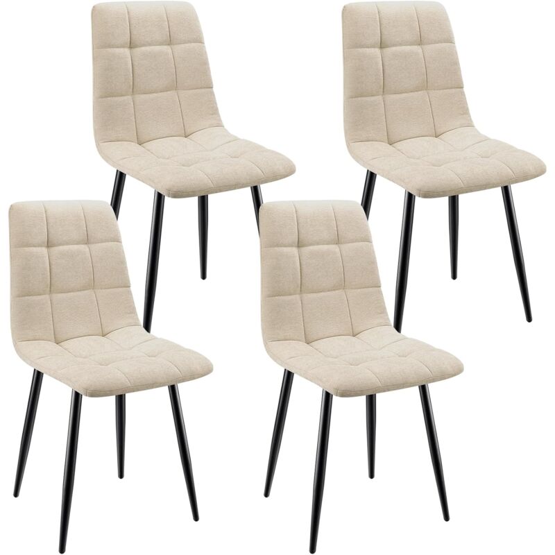foto del prodotto set di 4 sedie da pranzo, sedie imbottite con tessuto di lino e gambe in metallo, design a scacchi beige lewe