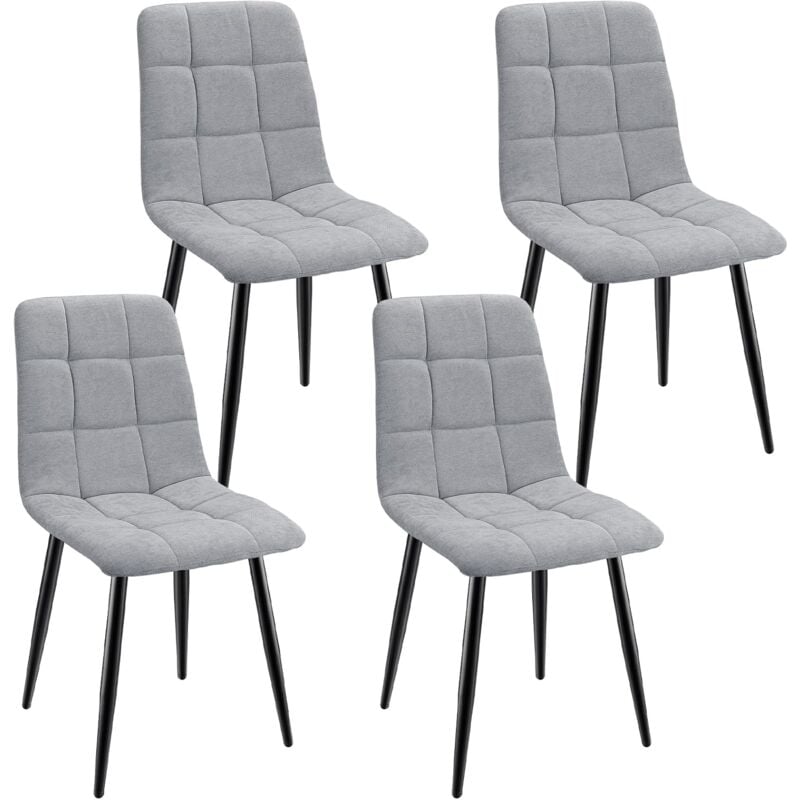 foto del prodotto set di 4 sedie da pranzo, sedie imbottite con tessuto di lino e gambe in metallo, design a scacchi grigio lewe