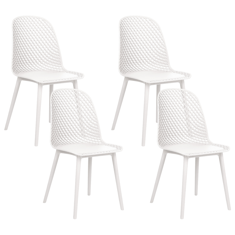 foto del prodotto set di 4 sedie da pranzo seduta e gambe sintetiche bianco schienale a rete aperto design moderno e minimalista