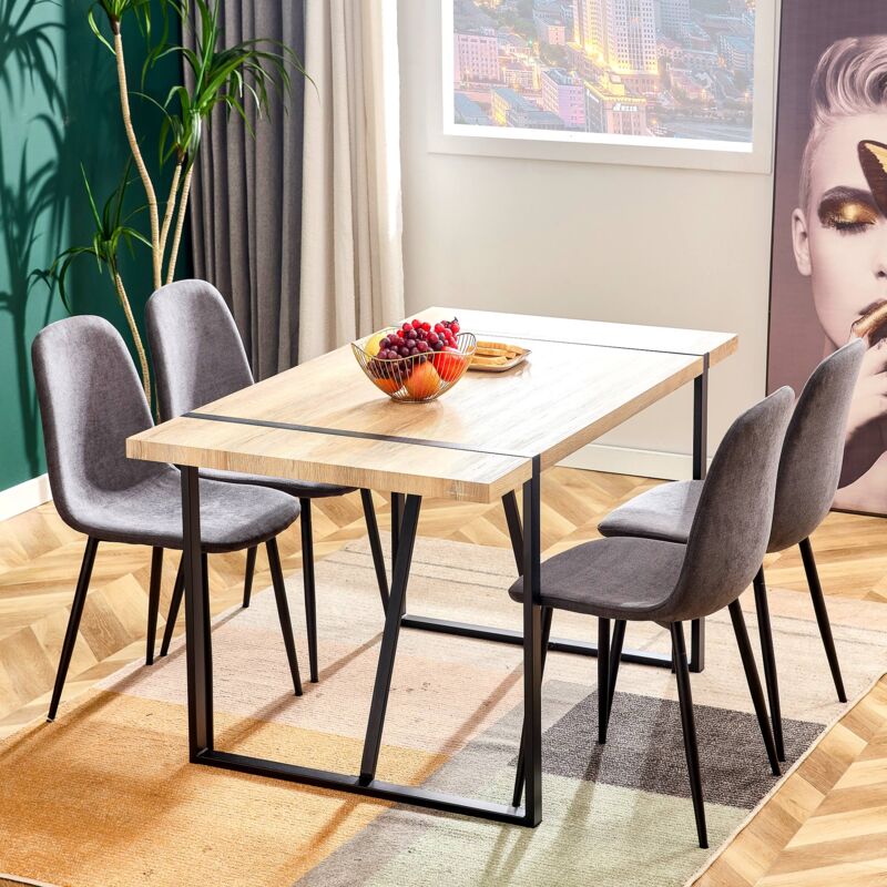 foto del prodotto set di 4 sedie da pranzo, seduta vintage scandinava in finta pelle scamosciata e gambe in acciaio nero grigio