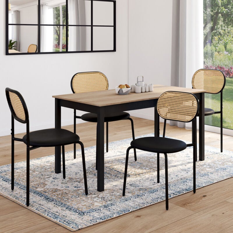 foto del prodotto set di 4 sedie da pranzo vintage clotilde in metallo nero con schienale in canna