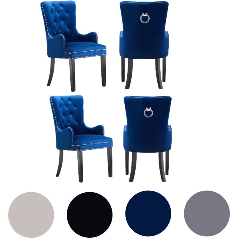 foto del prodotto set di 4 sedie da pranzo windsor lux velvet imbottite con braccioli per sala da pranzo cucina blu