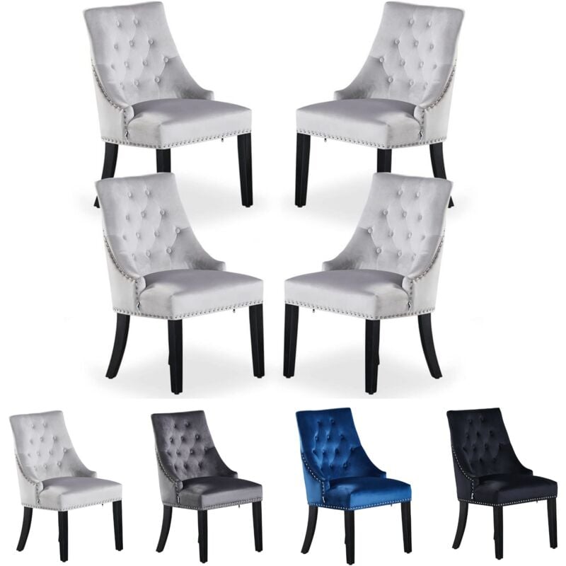 foto del prodotto set di 4 sedie da pranzo windsor velvet con gambe in legno sedia da pranzo ring knocker back sedia imbottita sedia da pranzo moderna cucina,