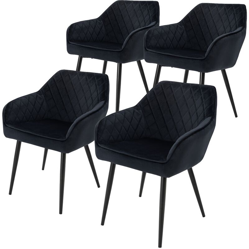 foto del prodotto set di 4 sedie da sala da pranzo con braccioli e schienale rivestimento in velluto nero sedia da cucina imbottita con gambe in acciaio poltrona per