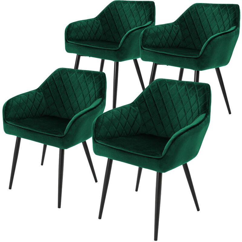 foto del prodotto set di 4 sedie da sala da pranzo con braccioli e schienale rivestimento in velluto verde sedia da cucina imbottita con gambe in acciaio poltrona per