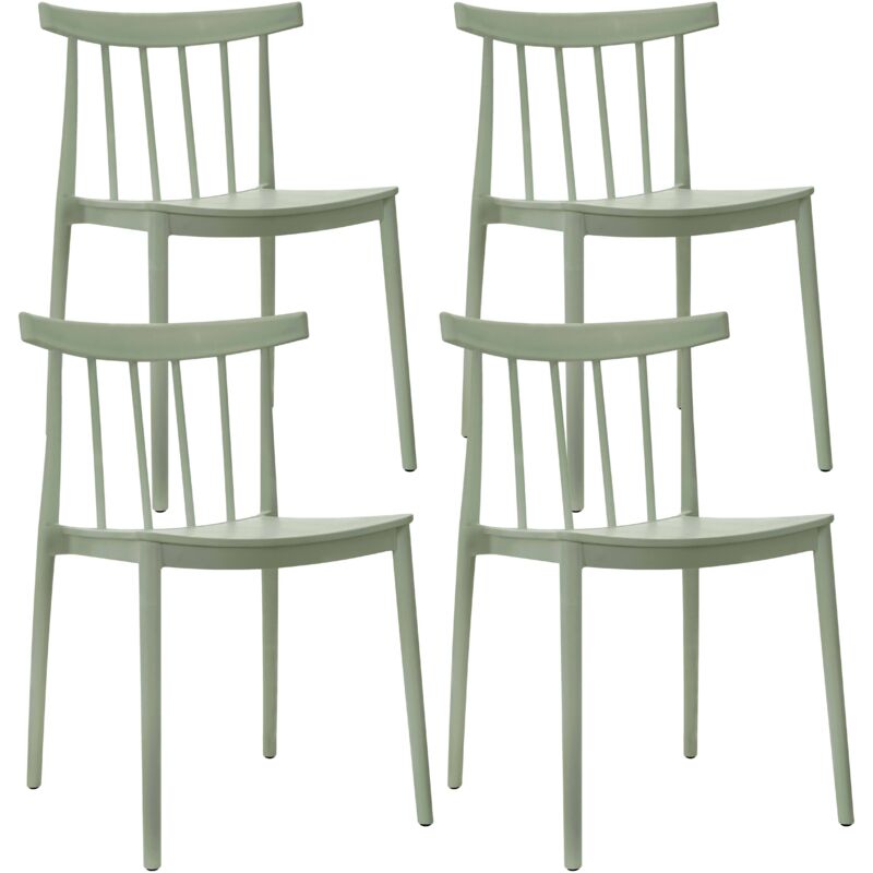 foto del prodotto set di 4 sedie da terrazza in plastica verde salvia