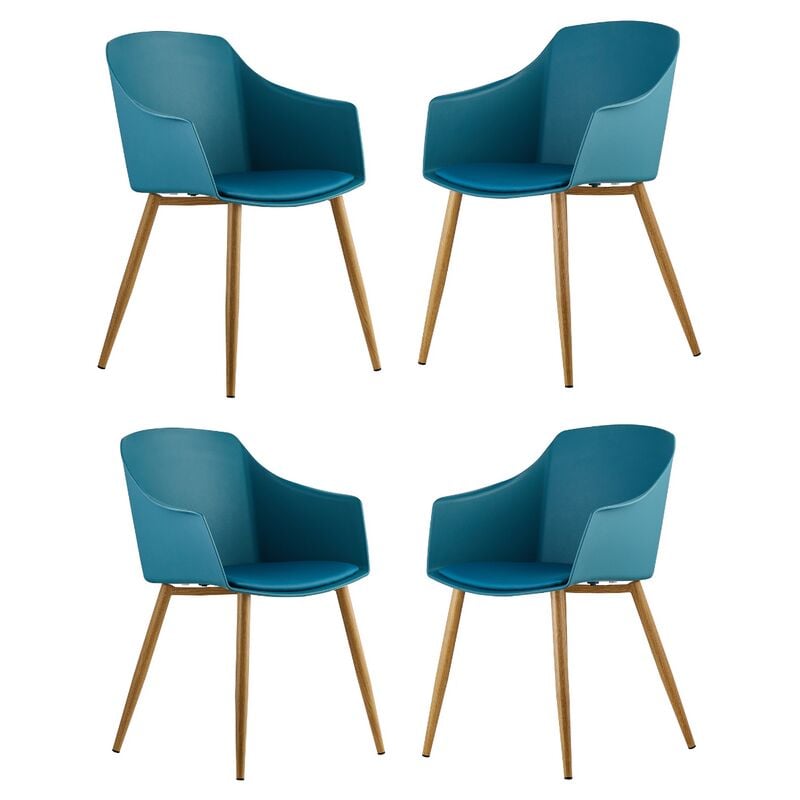 foto del prodotto set di 4 sedie eden in plastica con cuscini in similpelle sedia da pranzo imbottita per sala da pranzo, cucina blu
