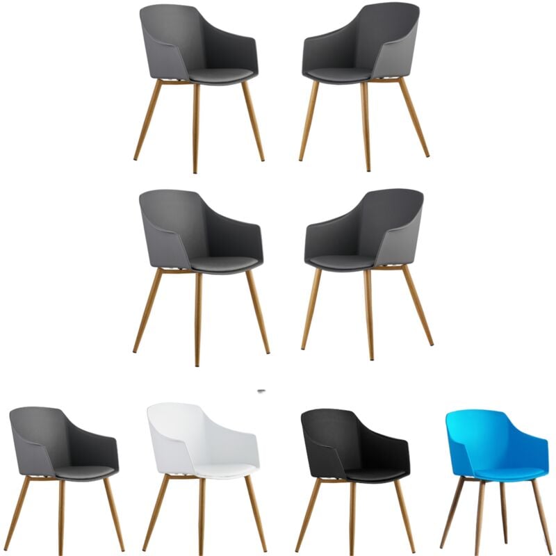 foto del prodotto set di 4 sedie eden in plastica con cuscini in similpelle sedia da pranzo imbottita per sala da pranzo, cucina grigio