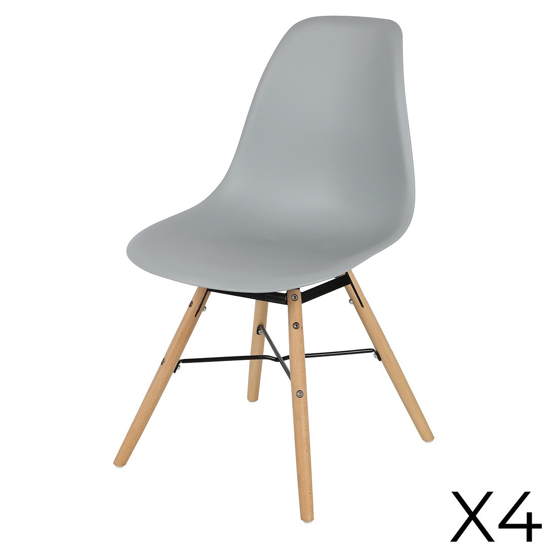 foto del prodotto set di 4 sedie grigio chiaro con struttura in metallo nero e gambe in legno - 45,5x52xh42 81 cm - collezione jenkins