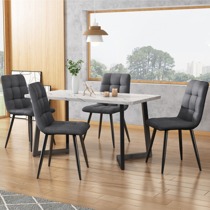 foto del prodotto set di 4 sedie imbottite, sedia con schienale, seduta in lino, struttura in metallo grigio scuro