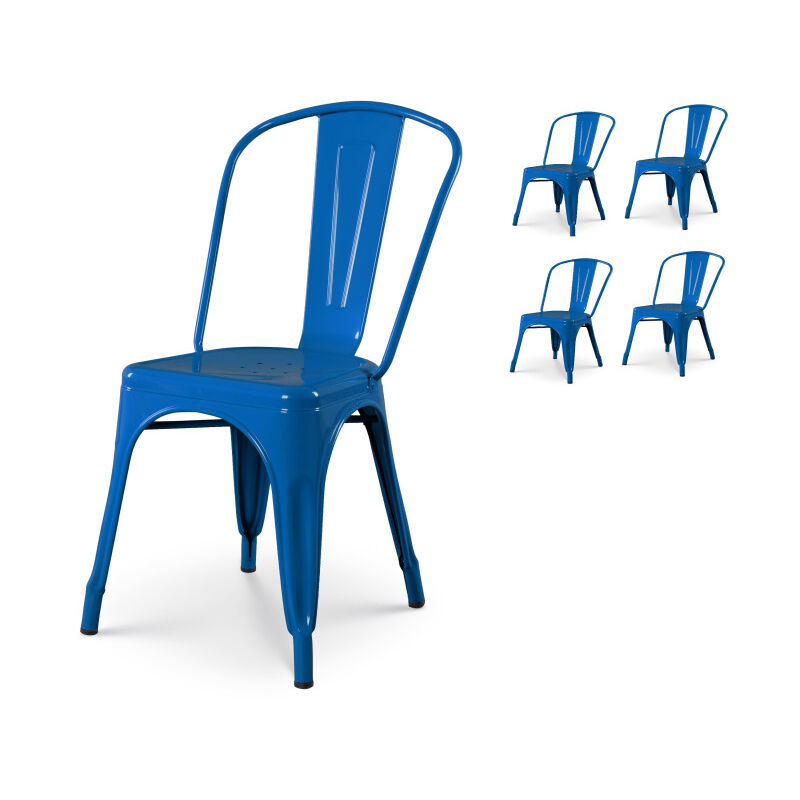 foto del prodotto set di 4 sedie in metallo blu in stile industriale finitura lucida