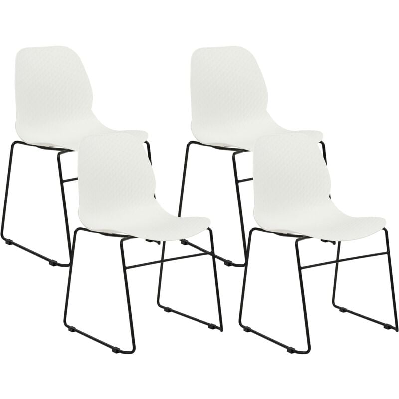 foto del prodotto set di 4 sedie in plastica acciaio gambe nere impilabili senza braccioli sedia da conferenza design moderno scandinavo sala da pranzo bianco panora