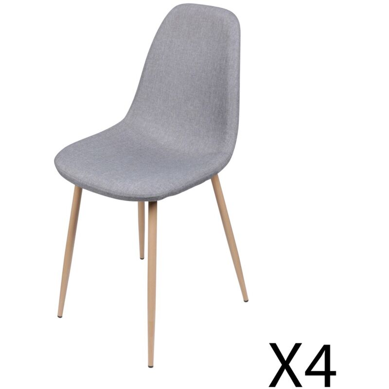 foto del prodotto set di 4 sedie in tessuto grigio chiaro con gambe in metallo effetto legno 45x87x54 cm, altezza seduta 49 cm collezione nordica