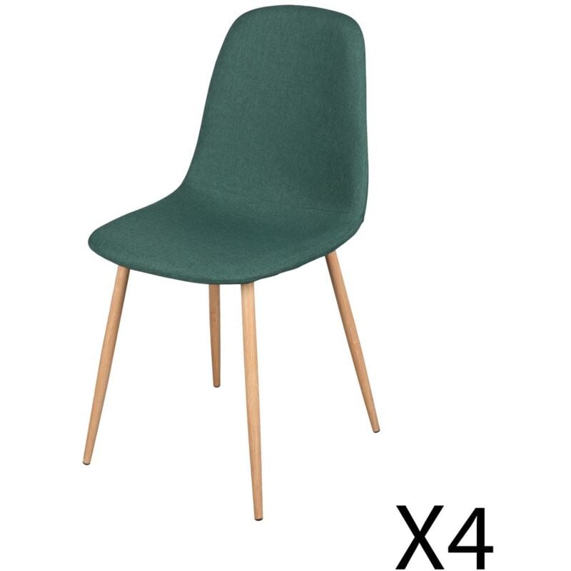 foto del prodotto set di 4 sedie in tessuto verde con gambe in metallo effetto legno dimensioni 45x87x54 cm, altezza seduta 49 cm nordica