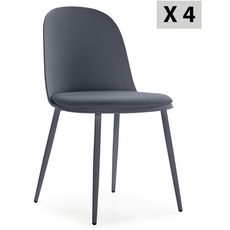 foto del prodotto set di 4 sedie kana blu, gambe in metallo e sedile imbottito