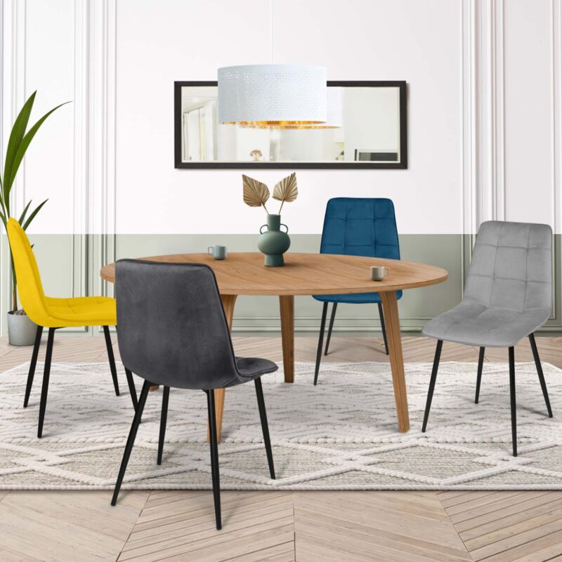 foto del prodotto set di 4 sedie mila in velluto misto blu, grigio chiaro, grigio scuro, giallo