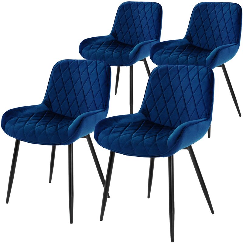 foto del prodotto set di 4 sedie per sala da pranzo blu scuro con schienale sedia imbottita per cucina con rivestimento in velluto gambe in metallo sedia salotto