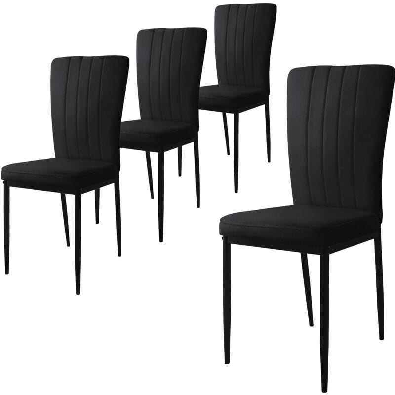 foto del prodotto set di 4 sedie per sala da pranzo con rivestimento in velluto nero sedie da cucina con schienale imbottita con gambe in metallo sedia ergonomica per