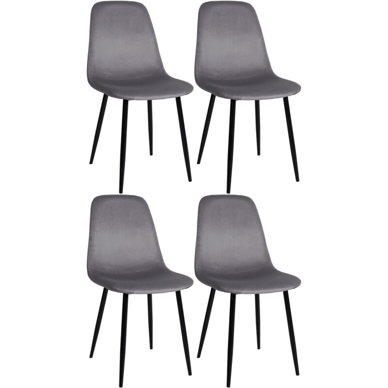 foto del prodotto set di 4 sedie per sala da pranzo dal design semplice con gambe in metallo nero e seduta in tessuto grigio scuro 100001829