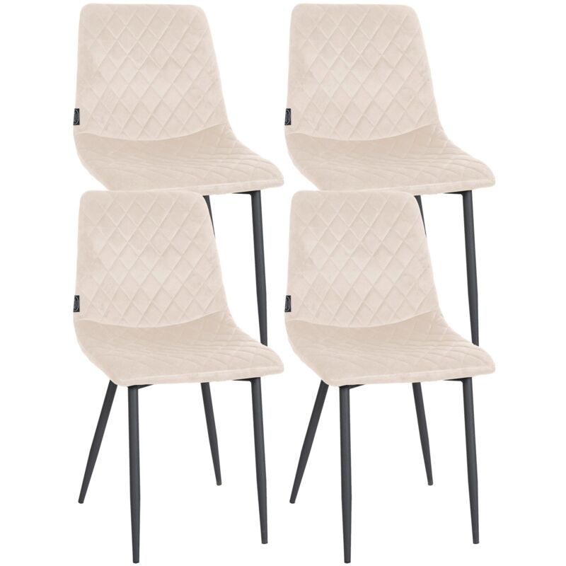 foto del prodotto set di 4 sedie per sala da pranzo in tessuto di velluto crema, gambe in metallo nero, cucitura a diamante cds10419