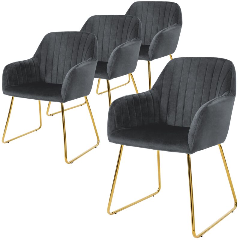 foto del prodotto set di 4 sedie per sala da pranzo in velluto grigio sedia da soggiorno con schienale e braccioli sedia da cucina con gambe dorate poltroncine con