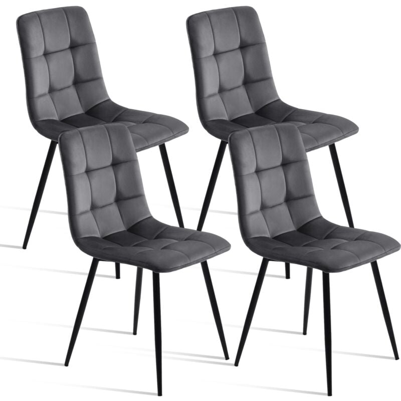 foto del prodotto set di 4 sedie per sala da pranzo in velluto, sedie di design con schienale, sedie per sala da pranzo scandinave, struttura in metallo - grigio scuro