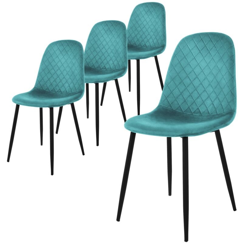 foto del prodotto set di 4 sedie per sala da pranzo rivestimento in velluto petrolio poltroncine da cucina con schienale e gambe in metallo seduta ergonomica sedia per