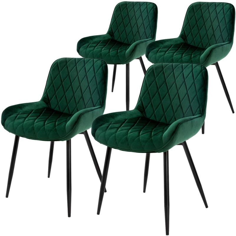 foto del prodotto set di 4 sedie per sala da pranzo verde scuro con schienale sedia imbottita per cucina con rivestimento in velluto gambe in metallo sedia salotto
