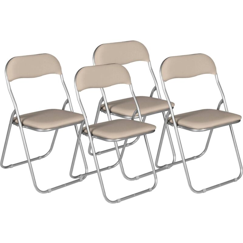 foto del prodotto set di 4 sedie pieghevoli antenore, poltrona salvaspazio, sedia per ospiti, seduta per riunioni in simil ecopelle, 43x47h80 cm, beige dmora