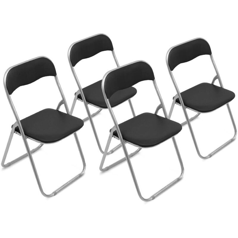 foto del prodotto set di 4 sedie pieghevoli antenore, poltrona salvaspazio, sedia per ospiti, seduta per riunioni in simil ecopelle, 43x47h80 cm, nero dmora