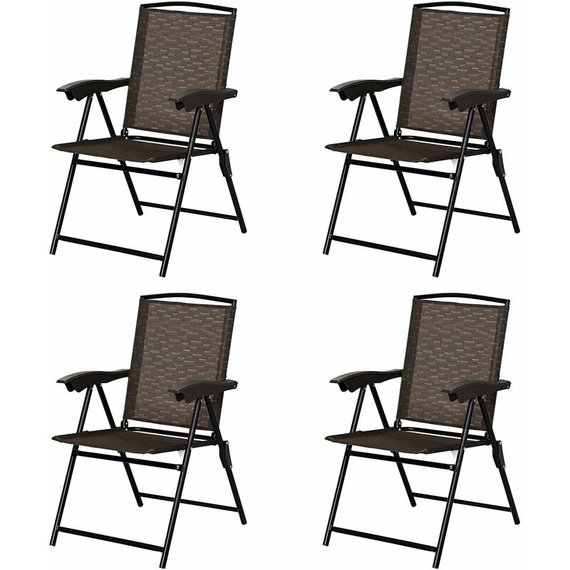 foto del prodotto set di 4 sedie pieghevoli da esterno, con schienale a fasce altezza regolabile e braccioli, ideale per cortile, piscina e giardino, marrone costway