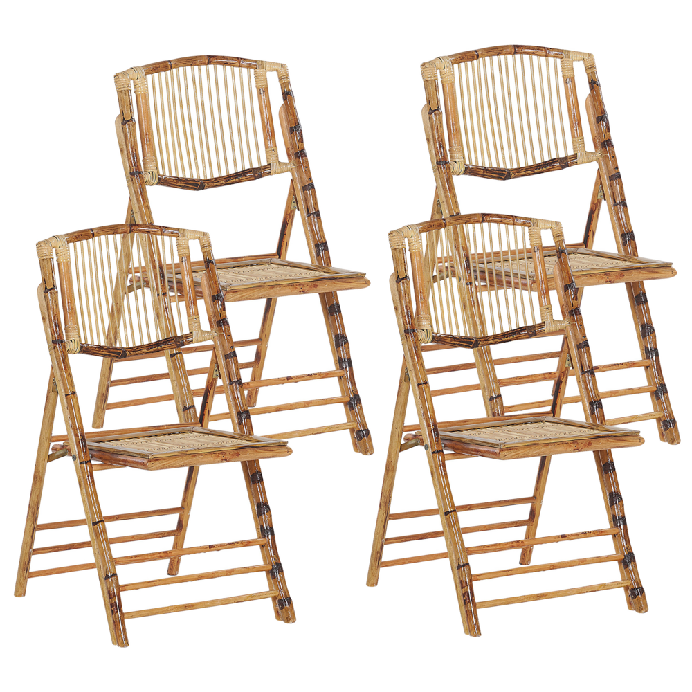 foto del prodotto set di 4 sedie pieghevoli in legno chiaro sedie da pranzo in rattan stile boho