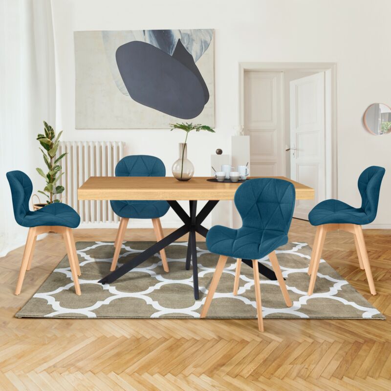 foto del prodotto set di 4 sedie robine in tessuto blu anatra per sala da pranzo